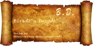 Birkás Dezső névjegykártya